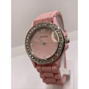 Geneva Womens Pink Rubber Watch New Battery